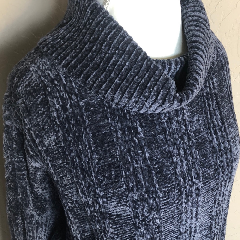 New Navy Chenille Cowl Neck Oversized Sweater - Picture 4 of 8